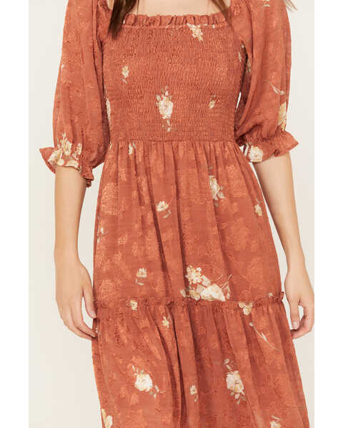 Image #3 - Wild Moss Women's Jacquard Smocked Front Dress, Rust Copper, hi-res