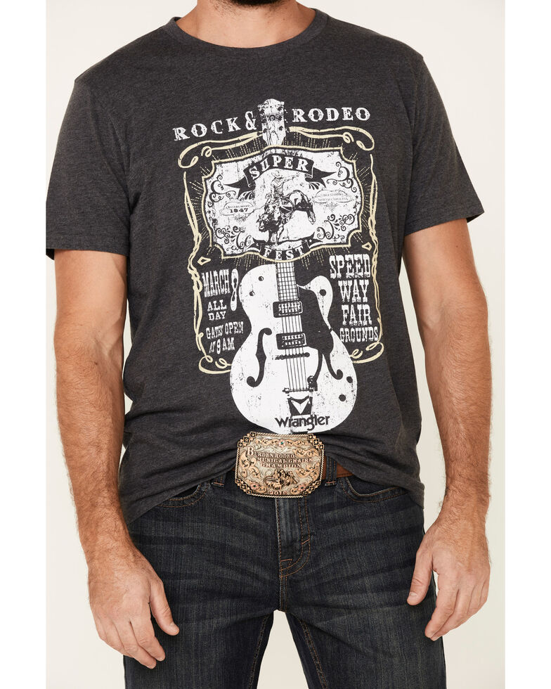 Wrangler Men's Charcoal Rock & Rodeo Guitar Graphic T-Shirt , Charcoal, hi-res