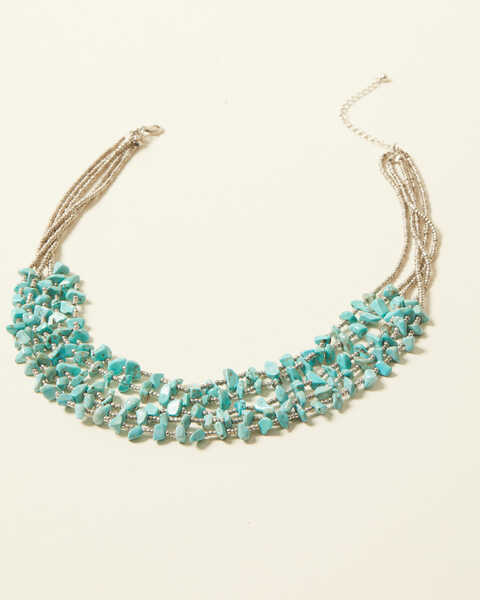 Shyanne Women's Bella Grace Multi Strand Turquoise Stone Bib Necklace, Silver, hi-res