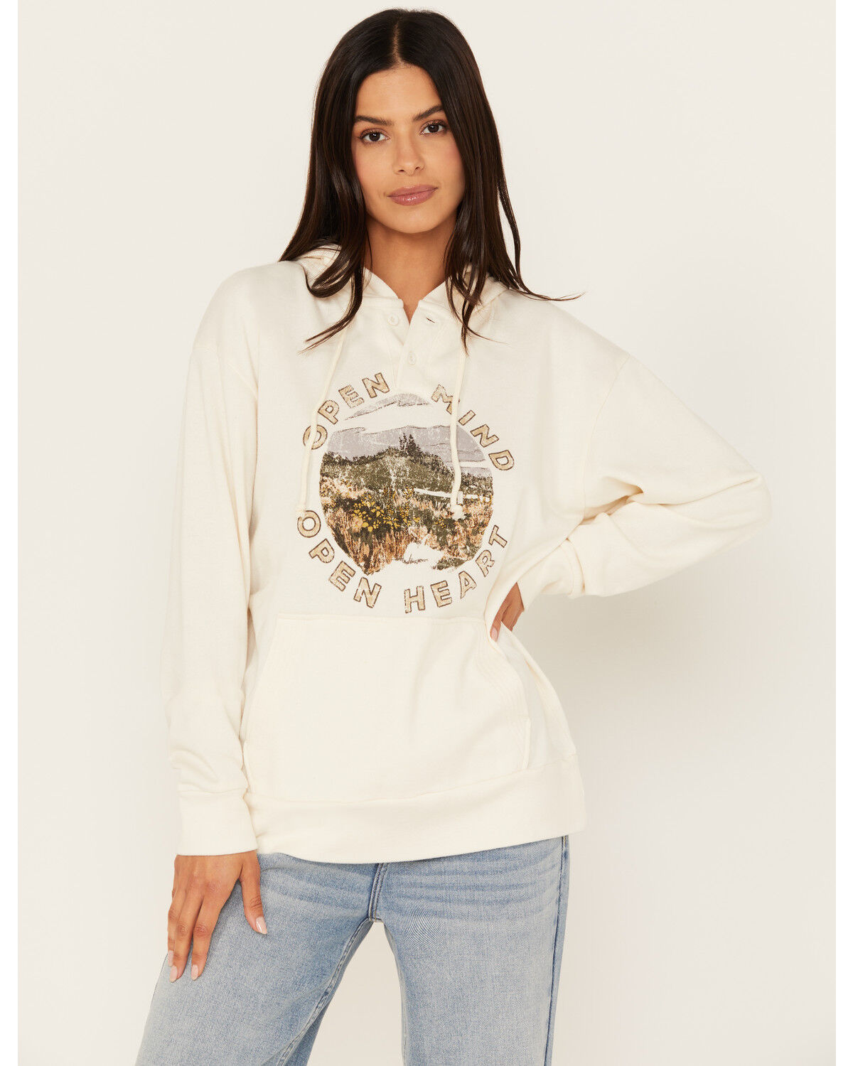 Image #1 - Cleo + Wolf Women's Graphic Henley Pullover, Cream, hi-res