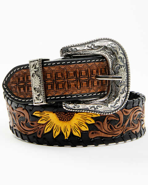 Shyanne Women's Painted Sunflower Belt, Brown, hi-res