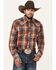 Image #1 - Roper Men's Plaid Print Embroidered Long Sleeve Pearl Snap Western Shirt, Rust Copper, hi-res