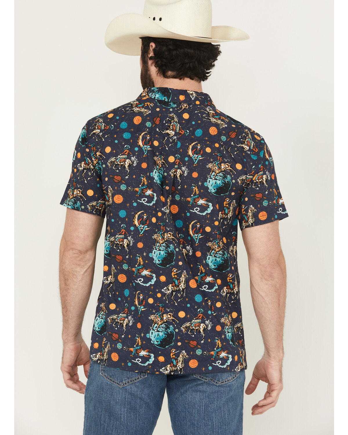 Image #4 - Cinch Men's Camp Space Cowboy Short Sleeve Button-Down Western Shirt, Navy, hi-res
