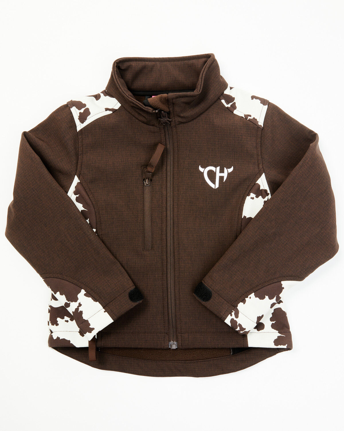 Image #1 - Cowgirl Hardware Toddler Girls' Cow Print Jacket, Chocolate, hi-res