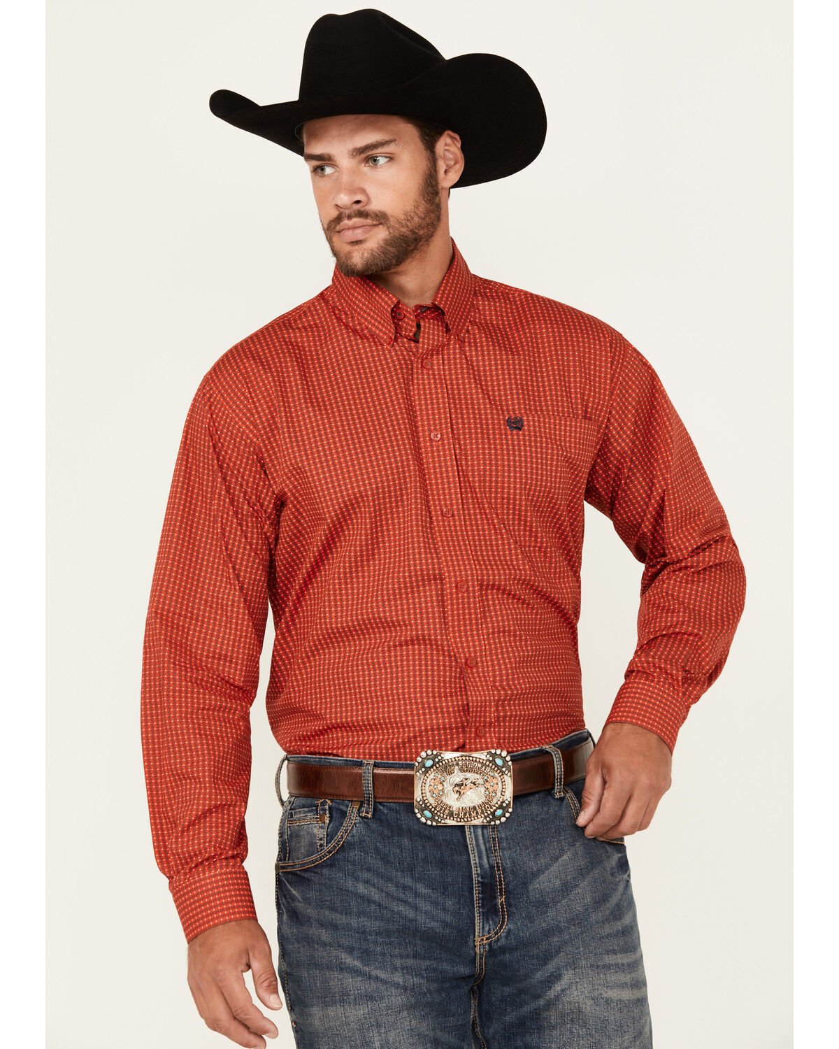 Image #1 - Cinch Men's Money Sign Print Long Sleeve Button-Down Western Shirt, Red, hi-res