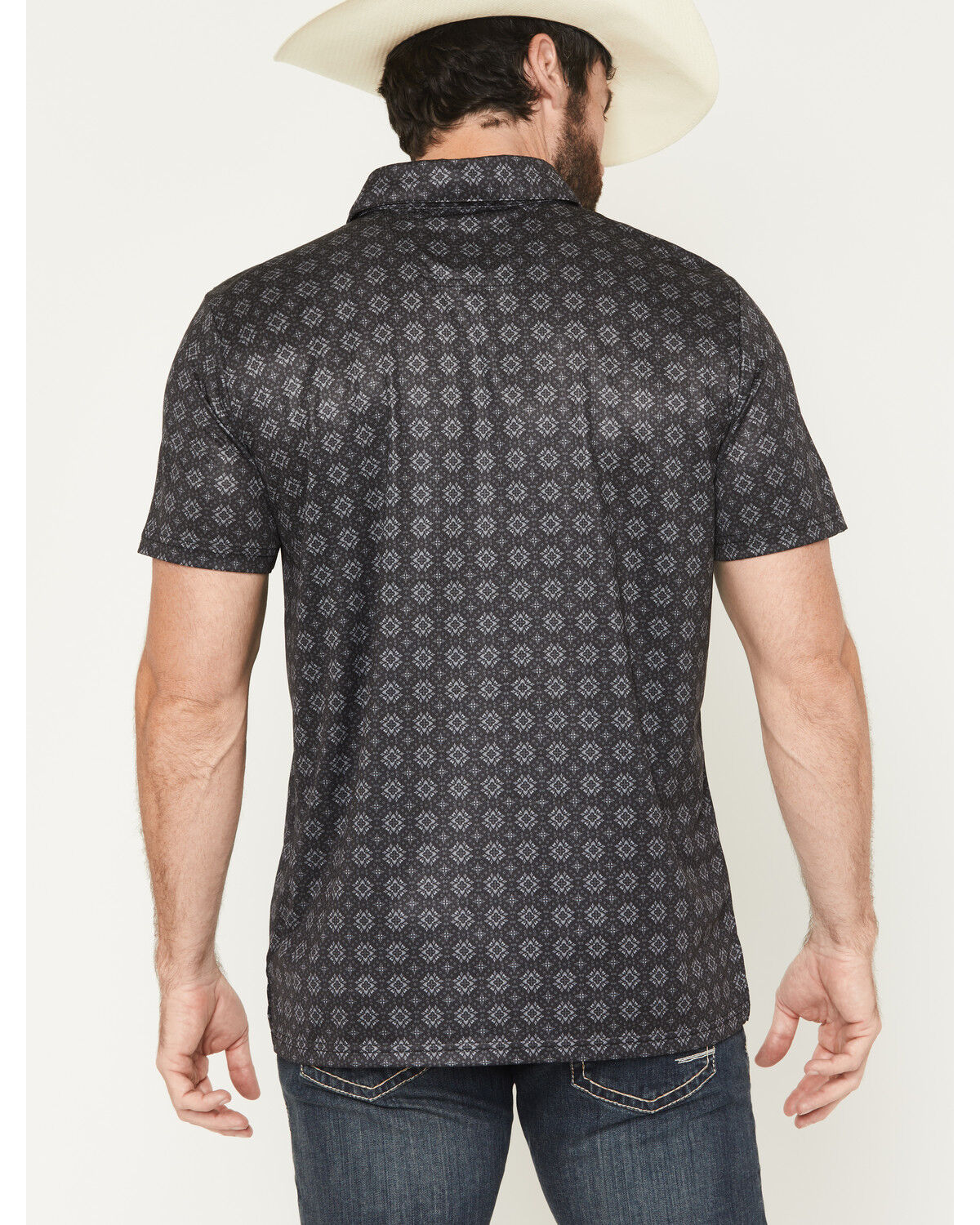 Image #4 - Rock & Roll Denim Men's Medallion Print Short Sleeve Button-Down Stretch Polo Shirt, Black, hi-res
