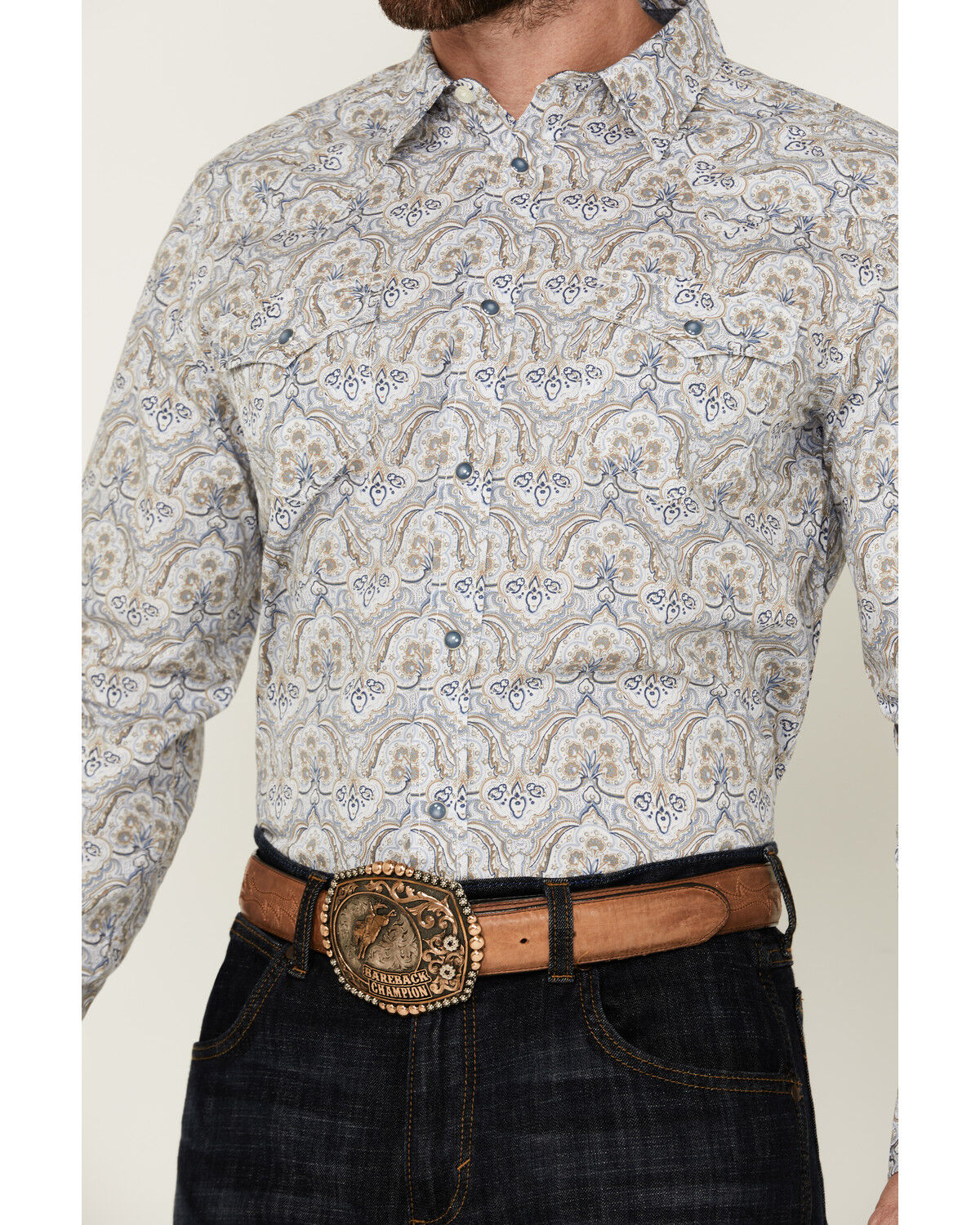 Image #3 - Cody James Men's Railroad Paisley Print Long Sleeve Snap Western Shirt, Cream, hi-res