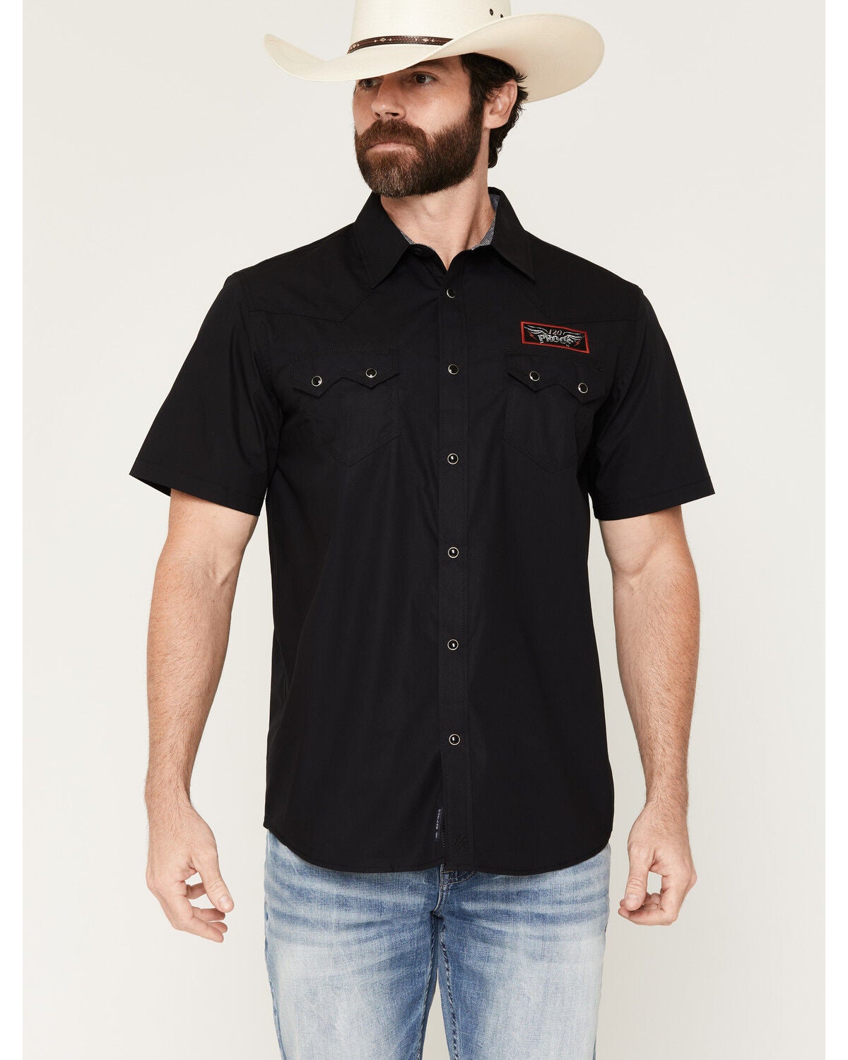 Image #2 - Moonshine Spirit&reg; Men's 120 Proof Logo Print Short Sleeve Snap Western Shirt, Black, hi-res