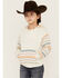 RANK 45 Girls' Multicolored Stripe Sleeve Hooded Pullover, Ivory, hi-res