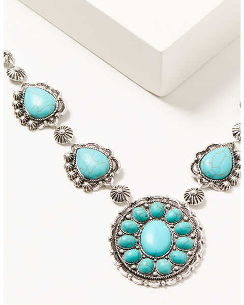 Image #2 - Shyanne Women's Silver & Turquoise Concho Statement Necklace, Silver, hi-res