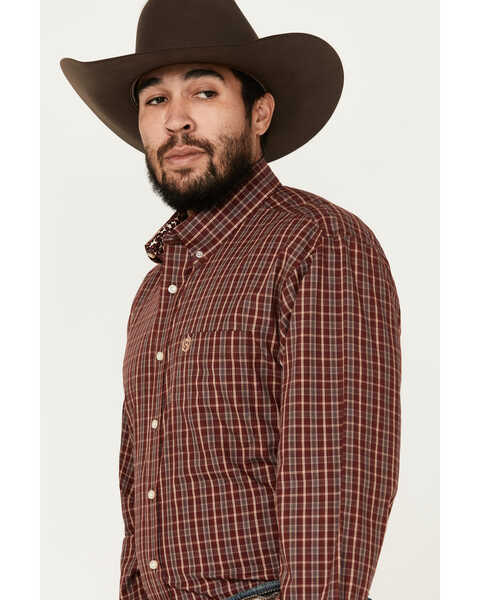Image #2 - Panhandle Men's Select Plaid Print Long Sleeve Button-Down Western Shirt, Dark Red, hi-res