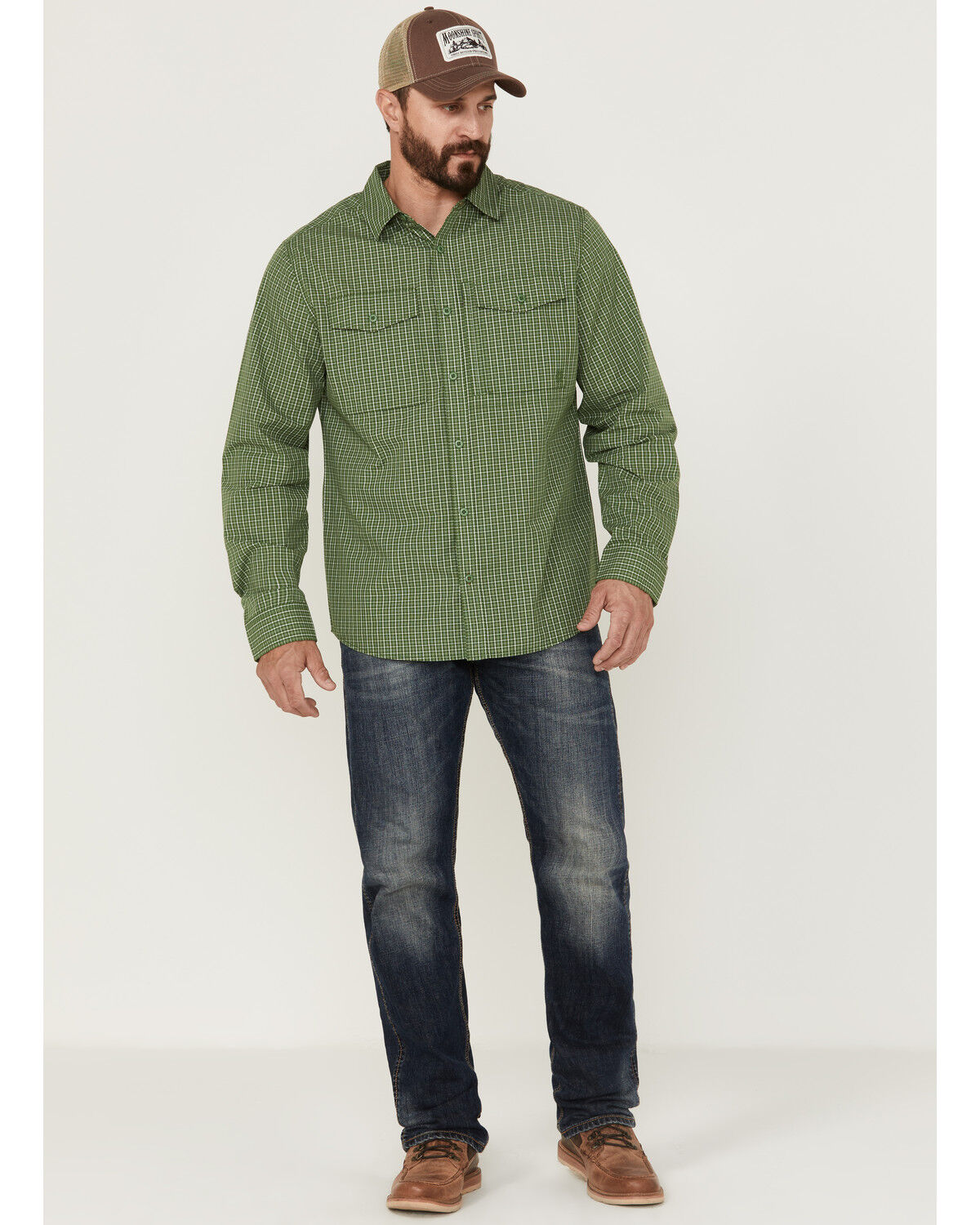 Image #2 - Brothers and Sons Men's Small Plaid Long Sleeve Button Down Western Shirt, Kelly Green, hi-res