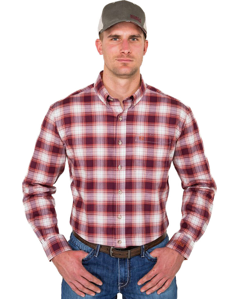 Noble Outfitters Men's Rust Plaid Long Sleeve Western Shirt , Rust Copper, hi-res