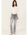 Image #3 - Grace in LA Women's Light Wash Mid Rise Floral Motif Pocket Bootcut Jeans, , hi-res