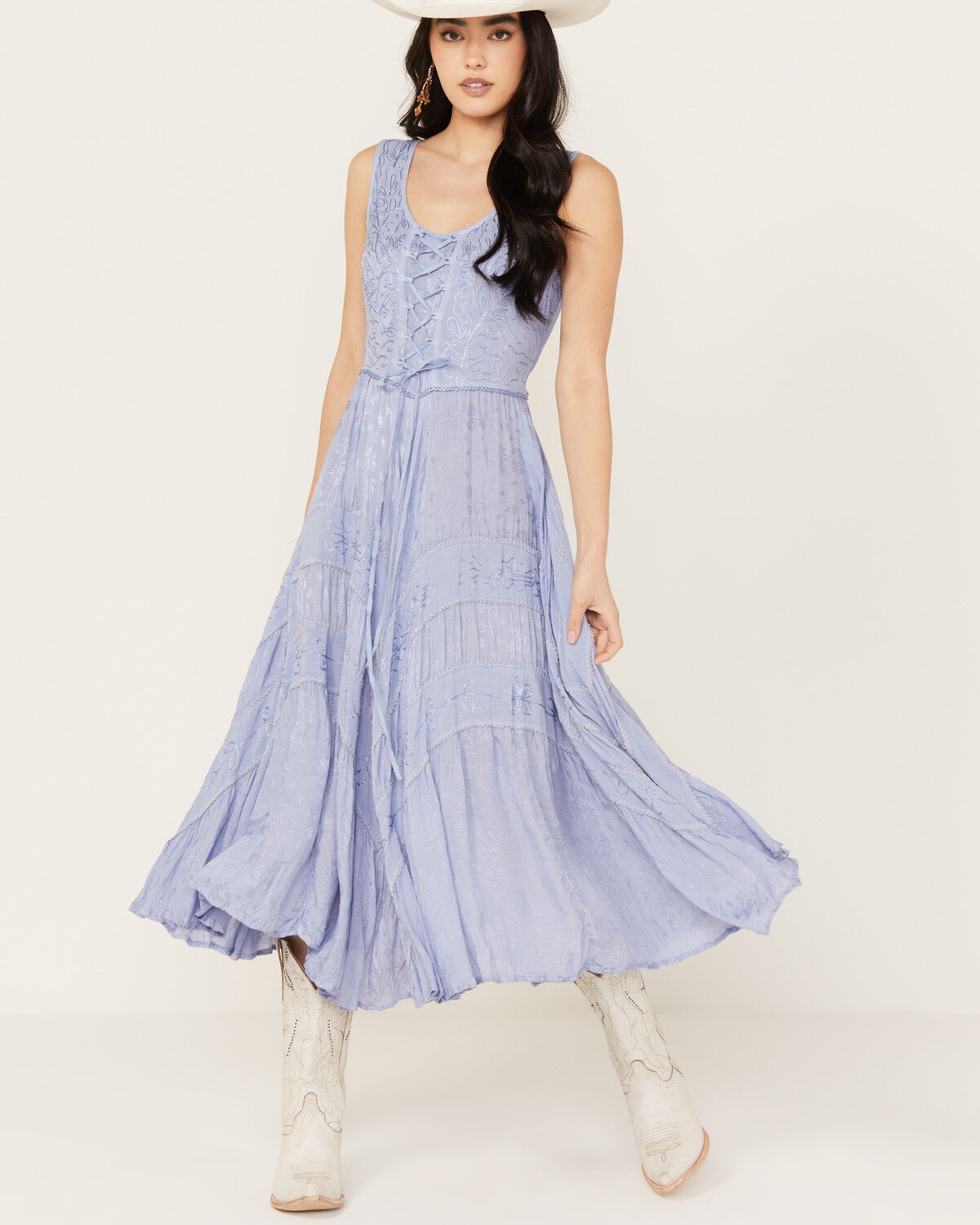 Image #2 - Scully Women's Lace-Up Jacquard Midi Dress, Light Blue, hi-res