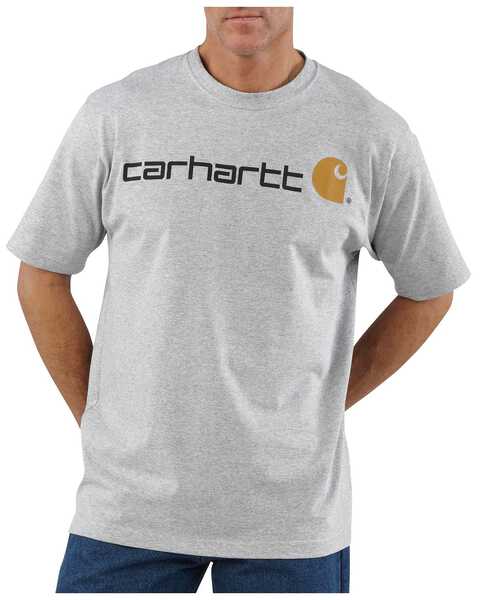Image #1 - Carhartt Men's Signature Logo Graphic Short Sleeve Work T-Shirt , Hthr Grey, hi-res