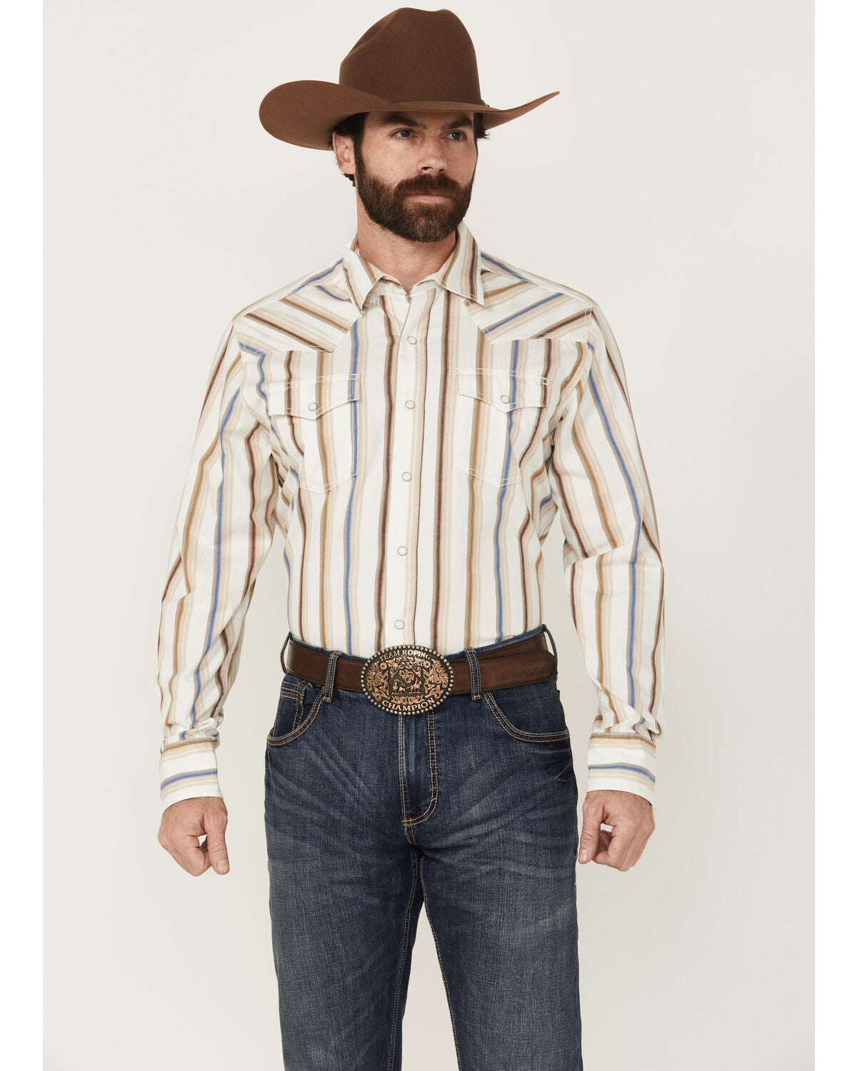 Wrangler Retro Men's Striped Print Long Sleeve Snap Stretch Western Shirt, Multi, hi-res