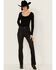 Image #1 - Vibrant Denim Women's Rhinestone High Rise Bootcut Denim Jeans, Black, hi-res