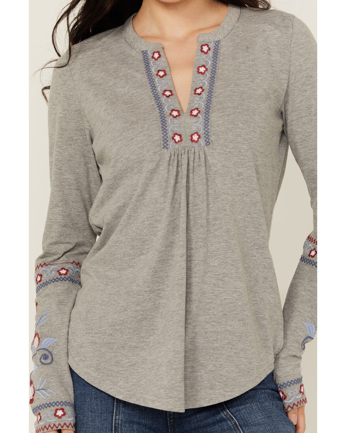 Image #3 - Roper Women's Floral Embroidered Long Sleeve Shirt, Grey, hi-res
