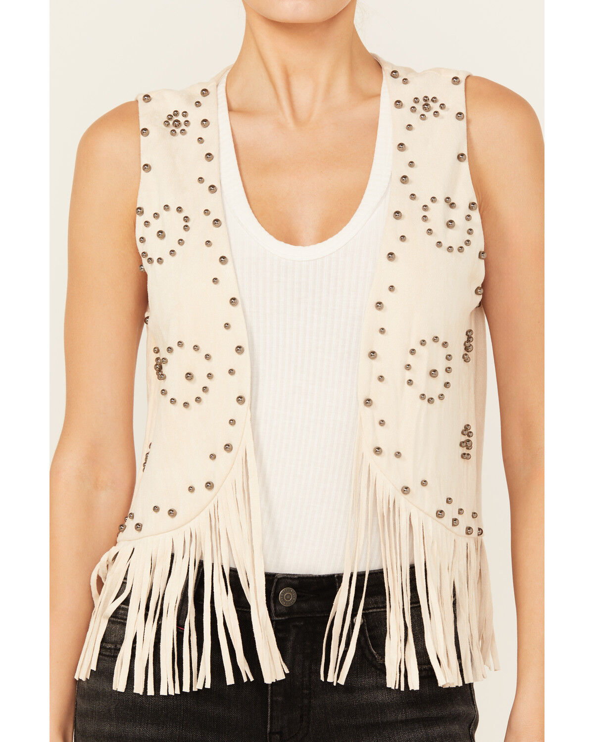 Image #3 - Vocal Women's Studded Faux Suede Vest, Cream, hi-res