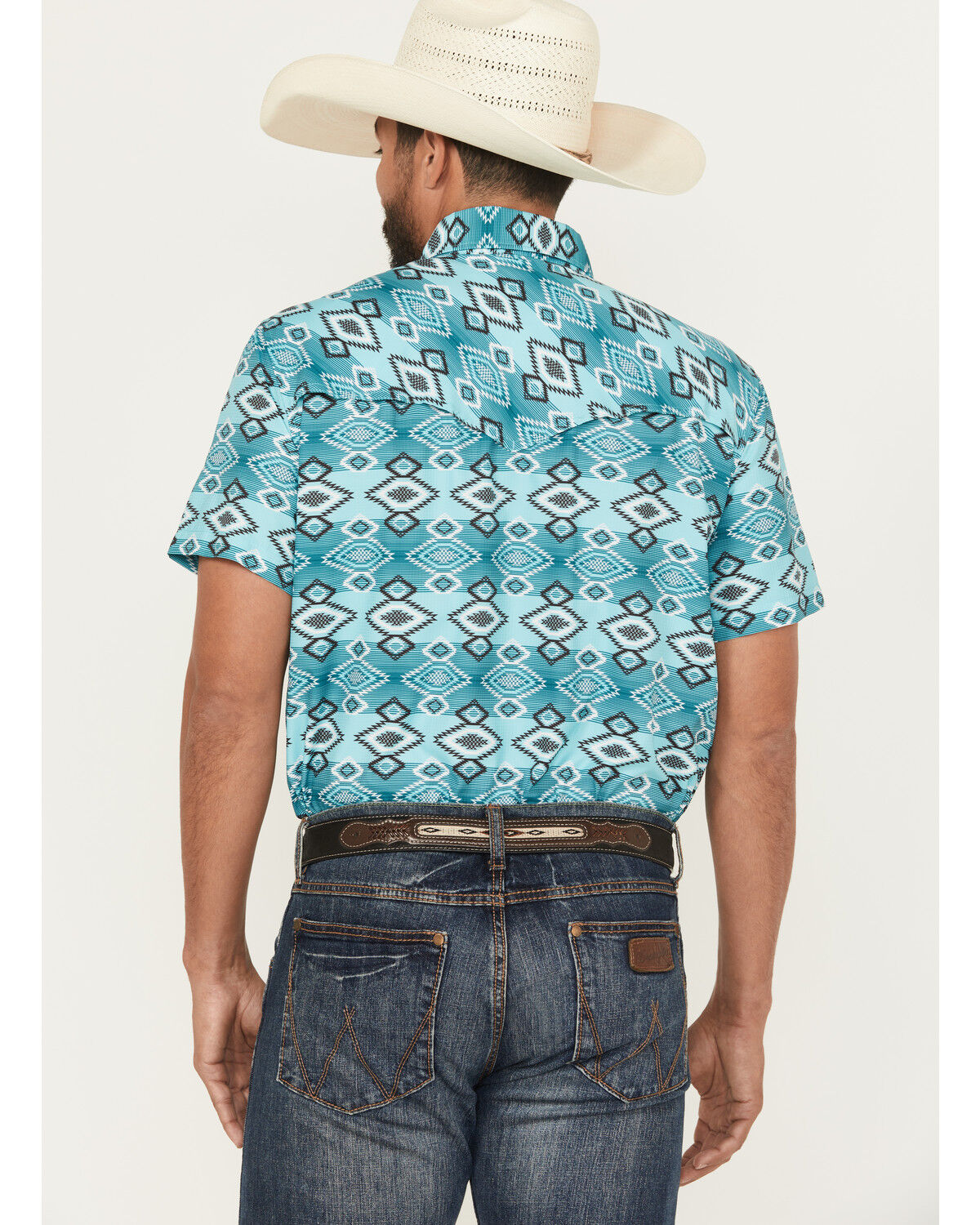 Image #4 - Rock & Roll Denim Men's TEK Southwestern Print Short Sleeve Snap Western Shirt, Cream, hi-res
