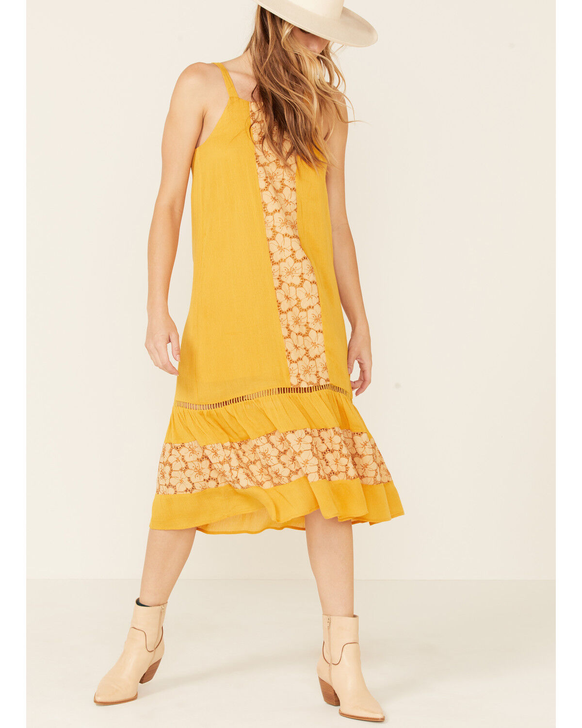 Image #1 - Miss Me Women's Crochet Midi Dress, Dark Yellow, hi-res