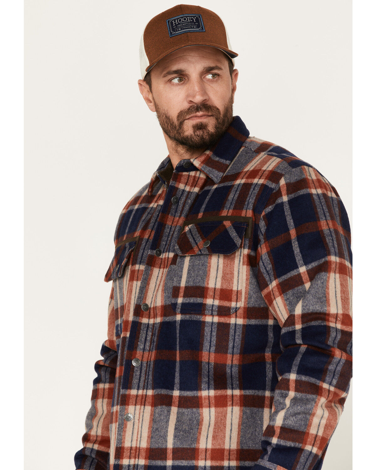 Image #2 - Dakota Grizzly Sherpa Lined Wool Shacket, Blue/red, hi-res