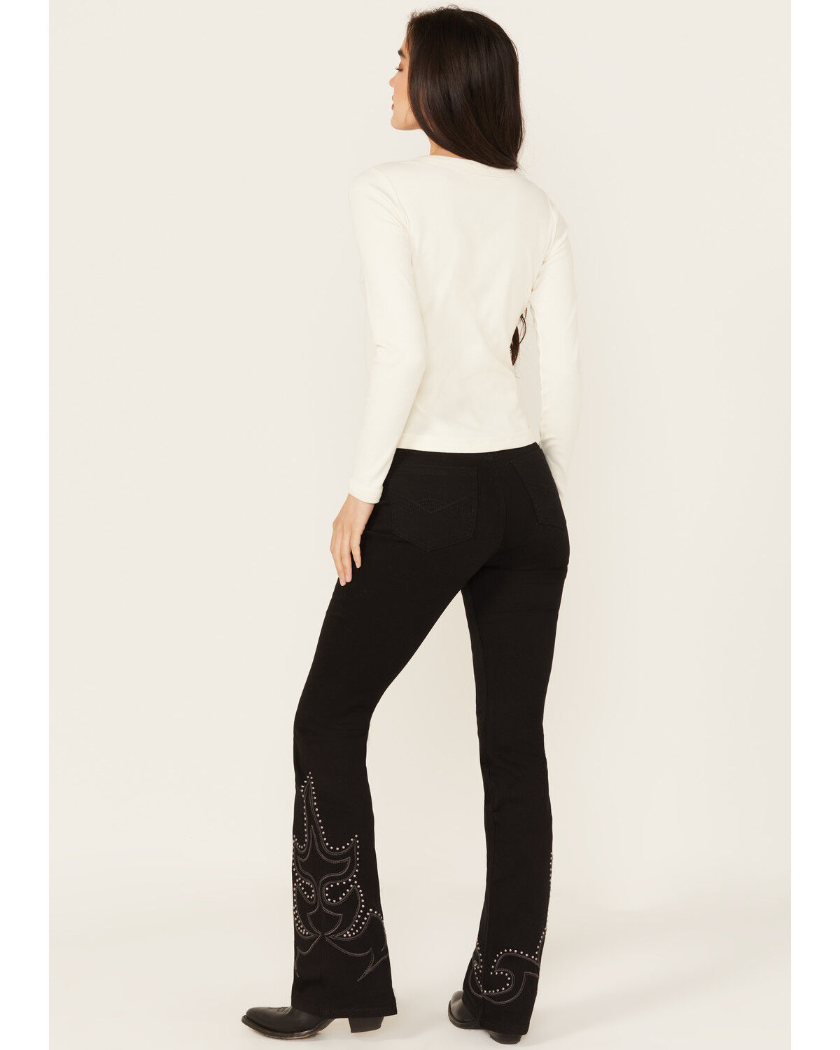 Image #3 - Idyllwind Women's Burbank Legend High Rise Studded Bootcut Super Stretch Denim Jeans, Black, hi-res
