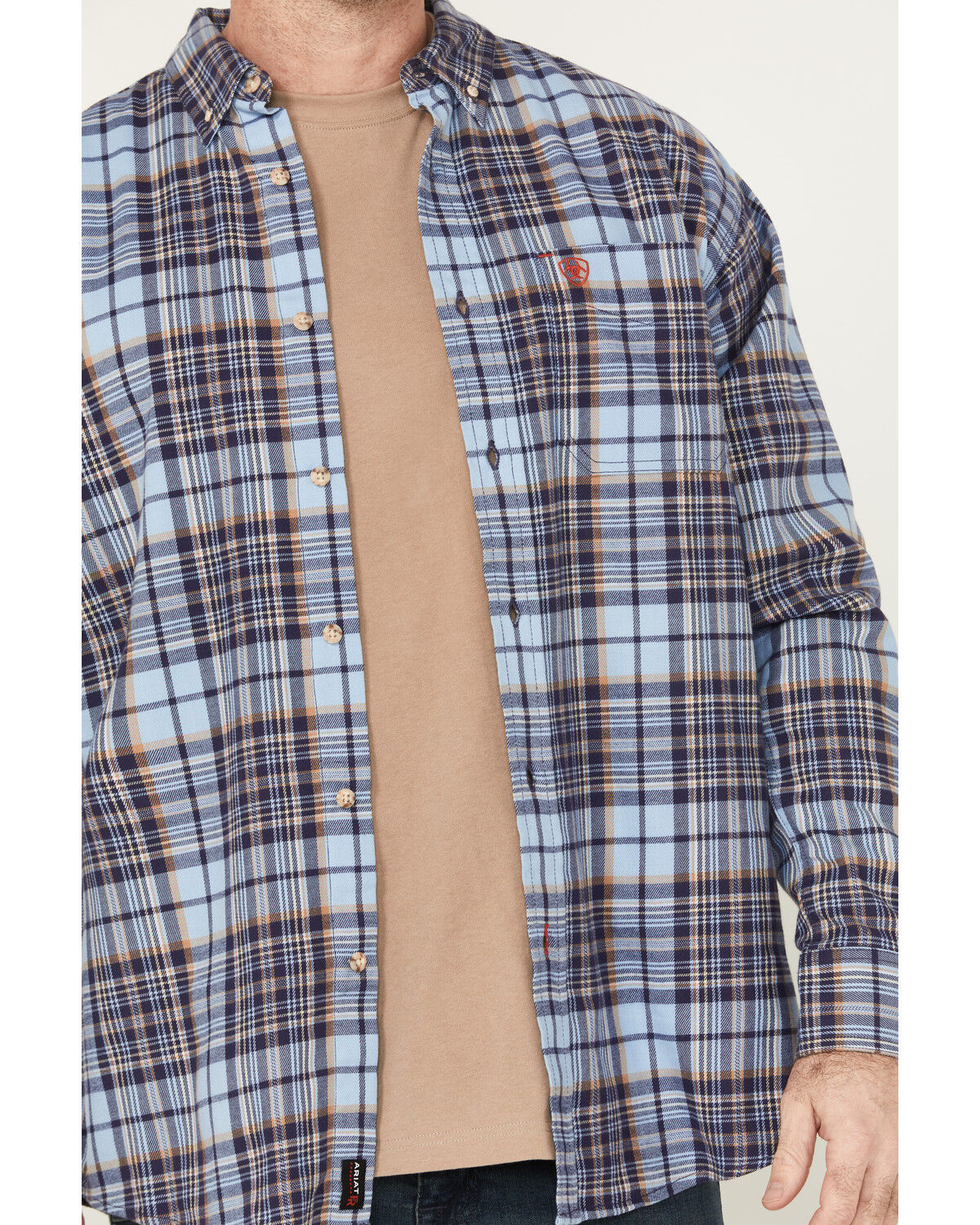 Image #3 - Ariat Men's FR Cienega Plaid Print Long Sleeve Button-Down Work Shirt, Indigo, hi-res