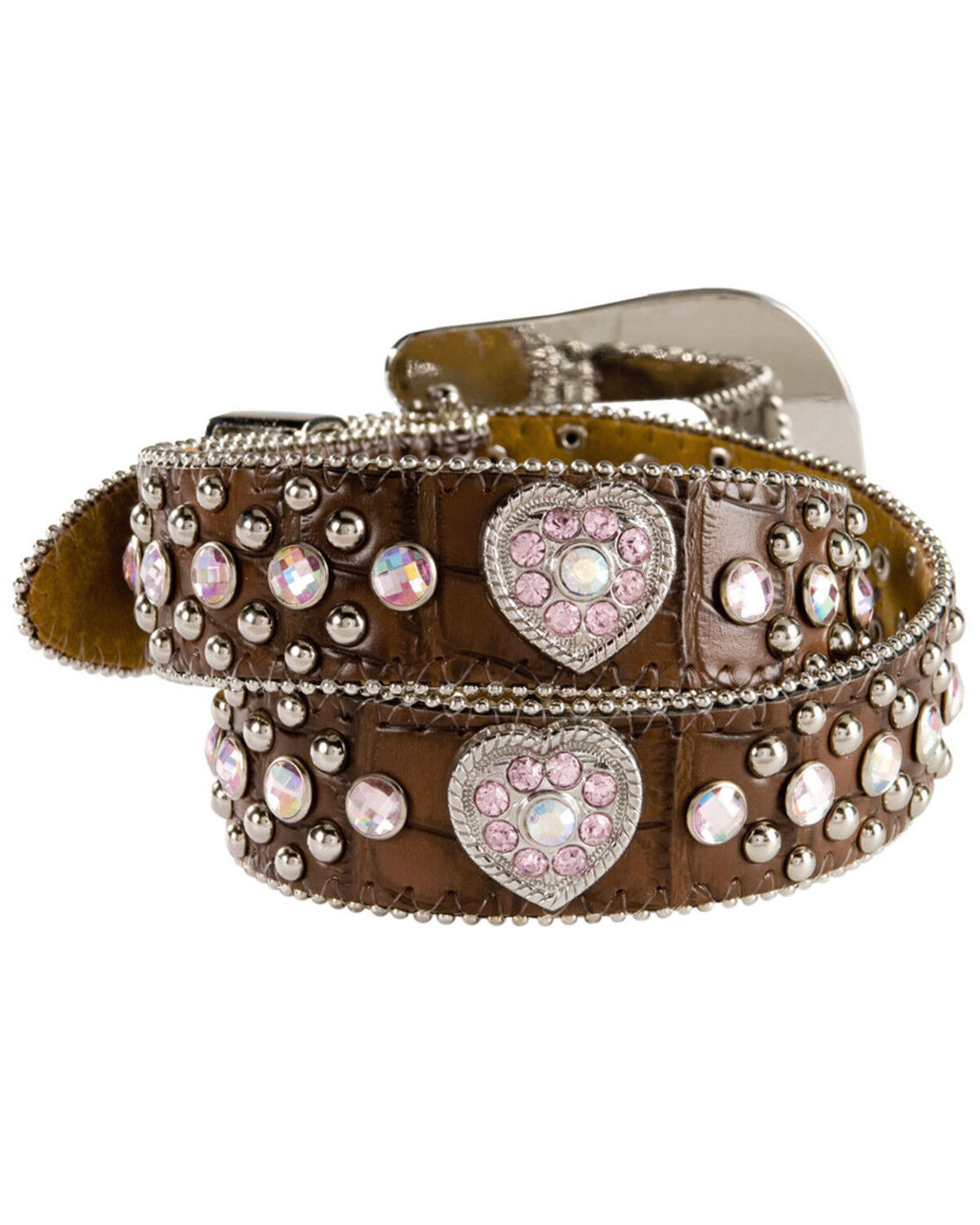 Image #2 - Nocona Belt Co. Girls' Heart Concho Croc Print Leather Belt - 18-26, Brown, hi-res