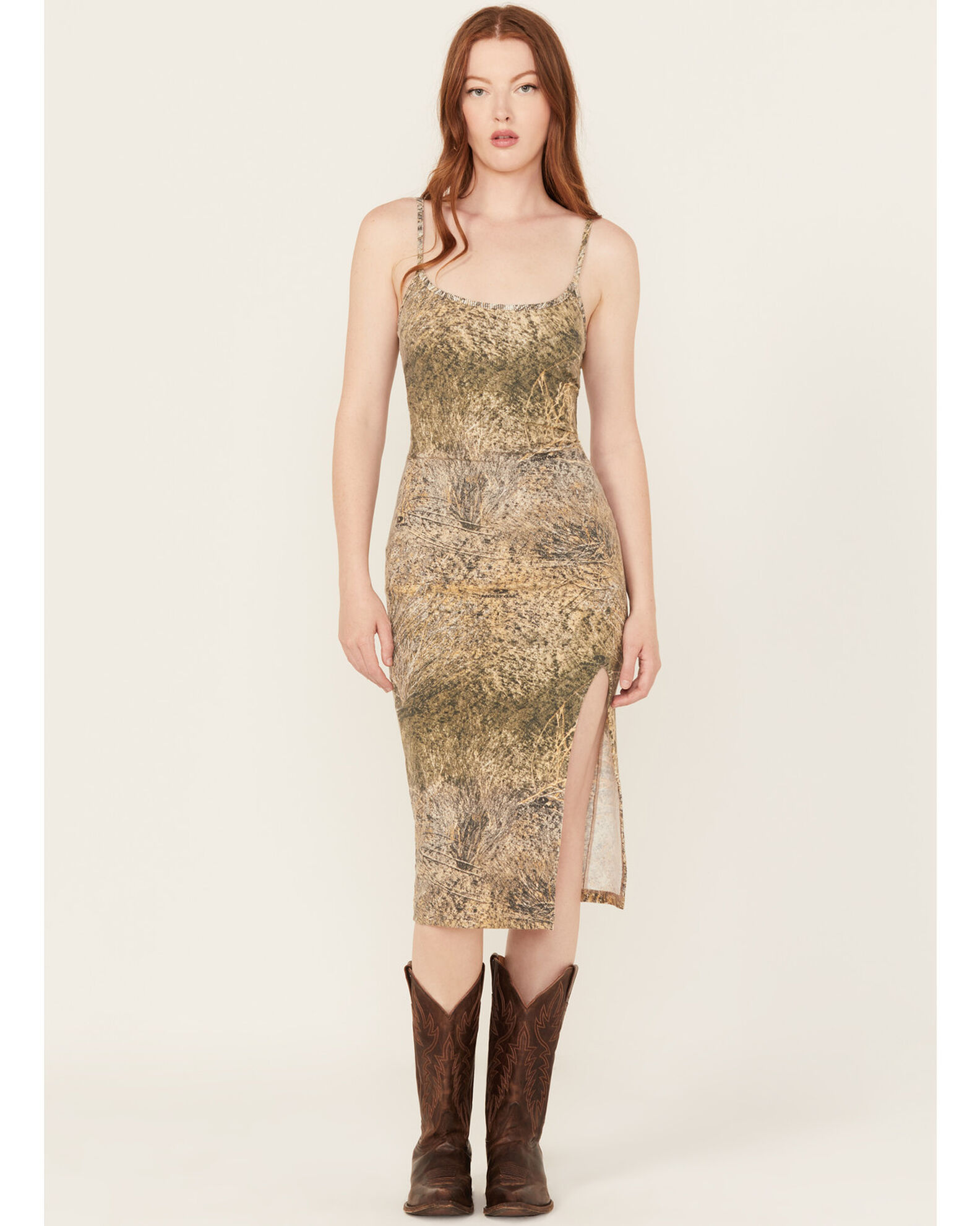 Tribe Kelley Women s Camo Print Ribbed Butter Midi Dress