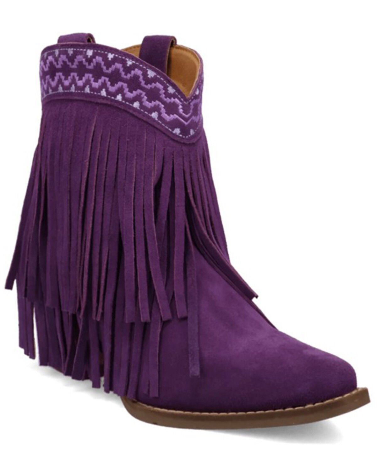 Image #1 - Dingo Women's Tapadero Suede Fringe Western Booties - Round Toe, Purple, hi-res