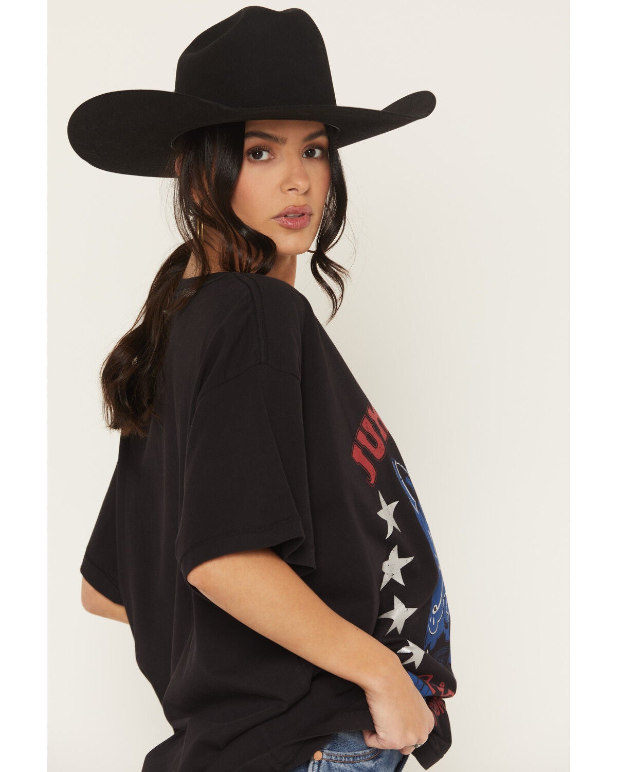 Image #2 - Wrangler X Lainey Wilson Women's Jukebox Gold Short Sleeve Oversized Graphic Tee, Black, hi-res