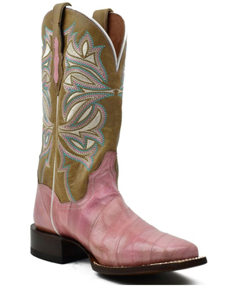Dan Post Women's Eel Exotic Western Boots - Broad Square Toe , Pink, hi-res