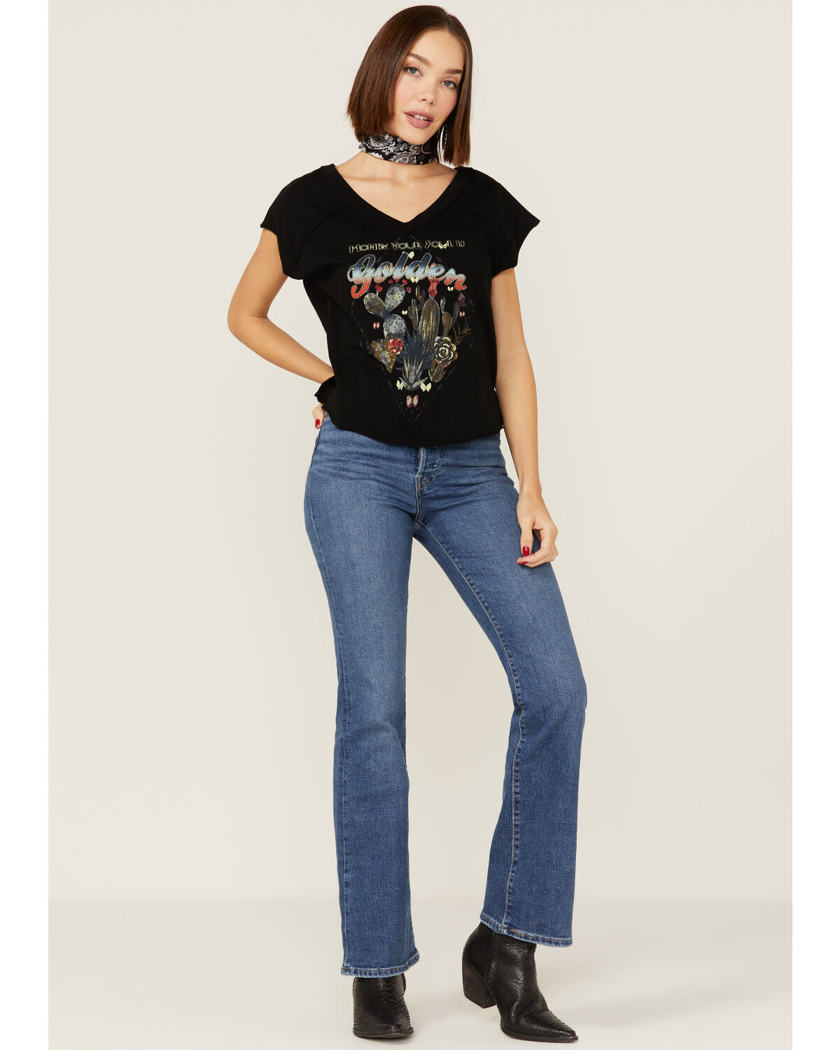 Image #4 - Shyanne Women's Honey Your Soul Is Golden Cactus Graphic Tee, Black, hi-res