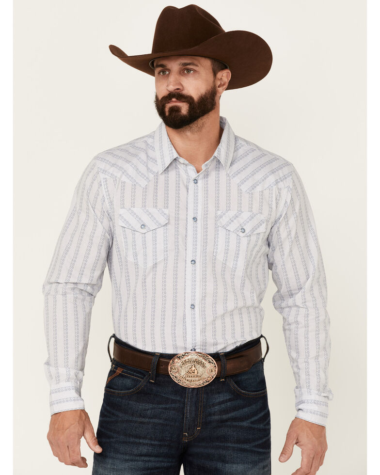 Gibson Men's Refuge Stripe Long Sleeve Snap Western Shirt , Light Blue, hi-res