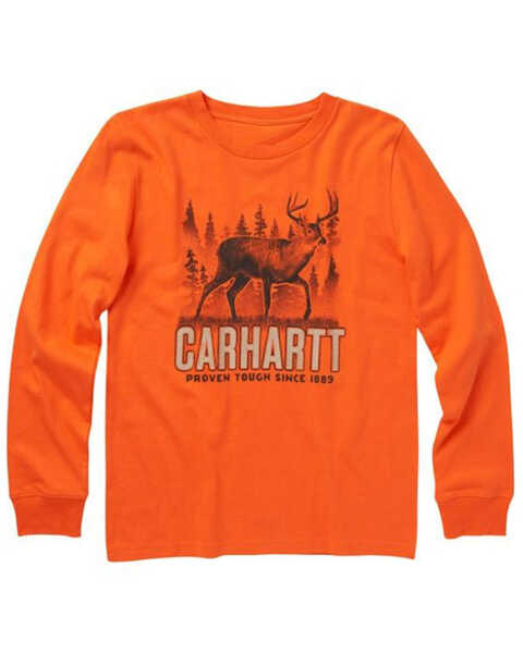 Carhartt Boys' Deer Logo Graphic Long Sleeve T-Shirt - Sizes 4-7, Orange, hi-res