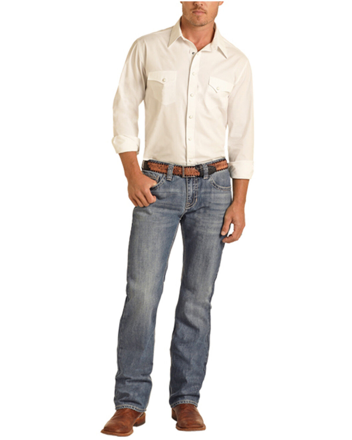 Image #2 - Rock & Roll Denim Men's Pistol Light Wash Slim Straight Reflex Denim Jeans, Light Wash, hi-res