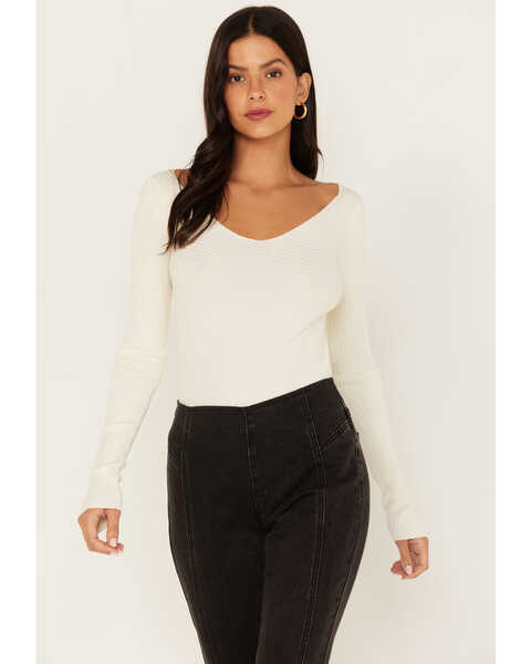 Image #1 - Shyanne Women's Ribbed Sweater Top, Off White, hi-res