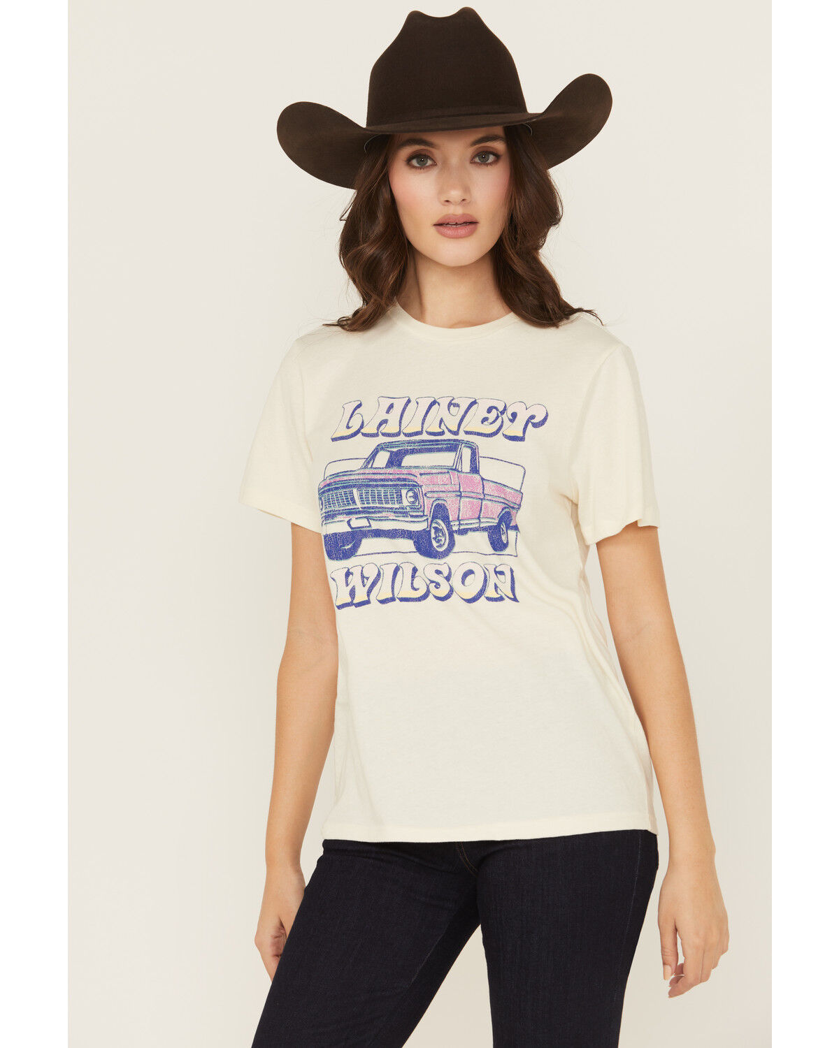 Image #1 - Wrangler X Lainey Wilson Women's Heart Like A Truck Short Sleeve Graphic Tee, White, hi-res