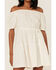 Image #3 - Shyanne Women's Eyelet Off Shoulder Side Button Mini Dress , White, hi-res