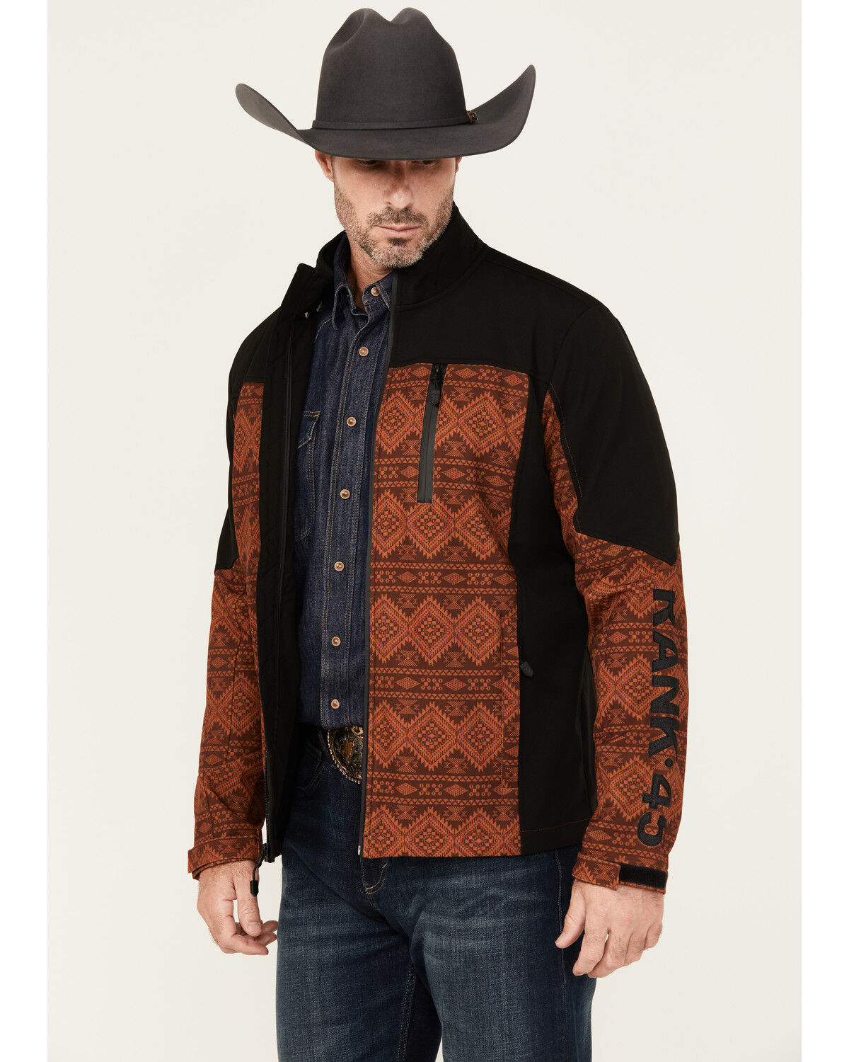 Image #2 - RANK 45® Men's Pine Tree Southwestern Print Softshell Jacket, Brown, hi-res