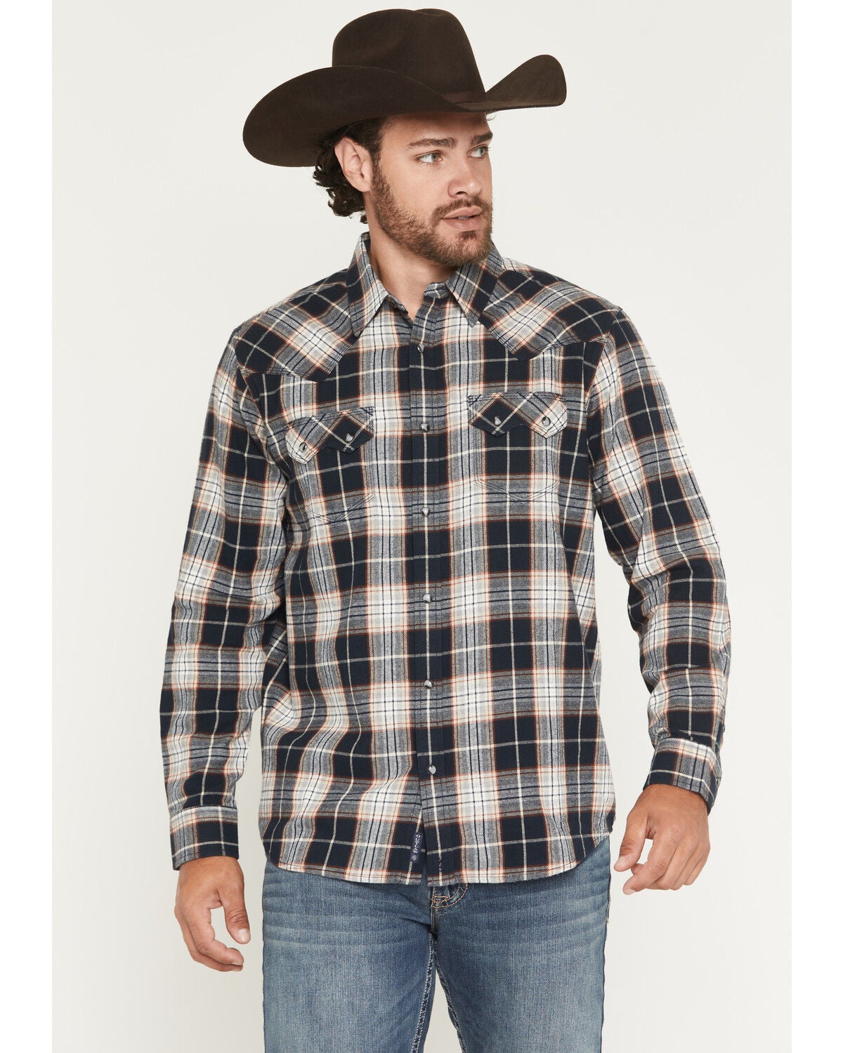 Image #1 - Moonshine Spirit&reg; Men's Dark Forest Plaid Print Long Sleeve Snap Flannel Shirt, Navy, hi-res