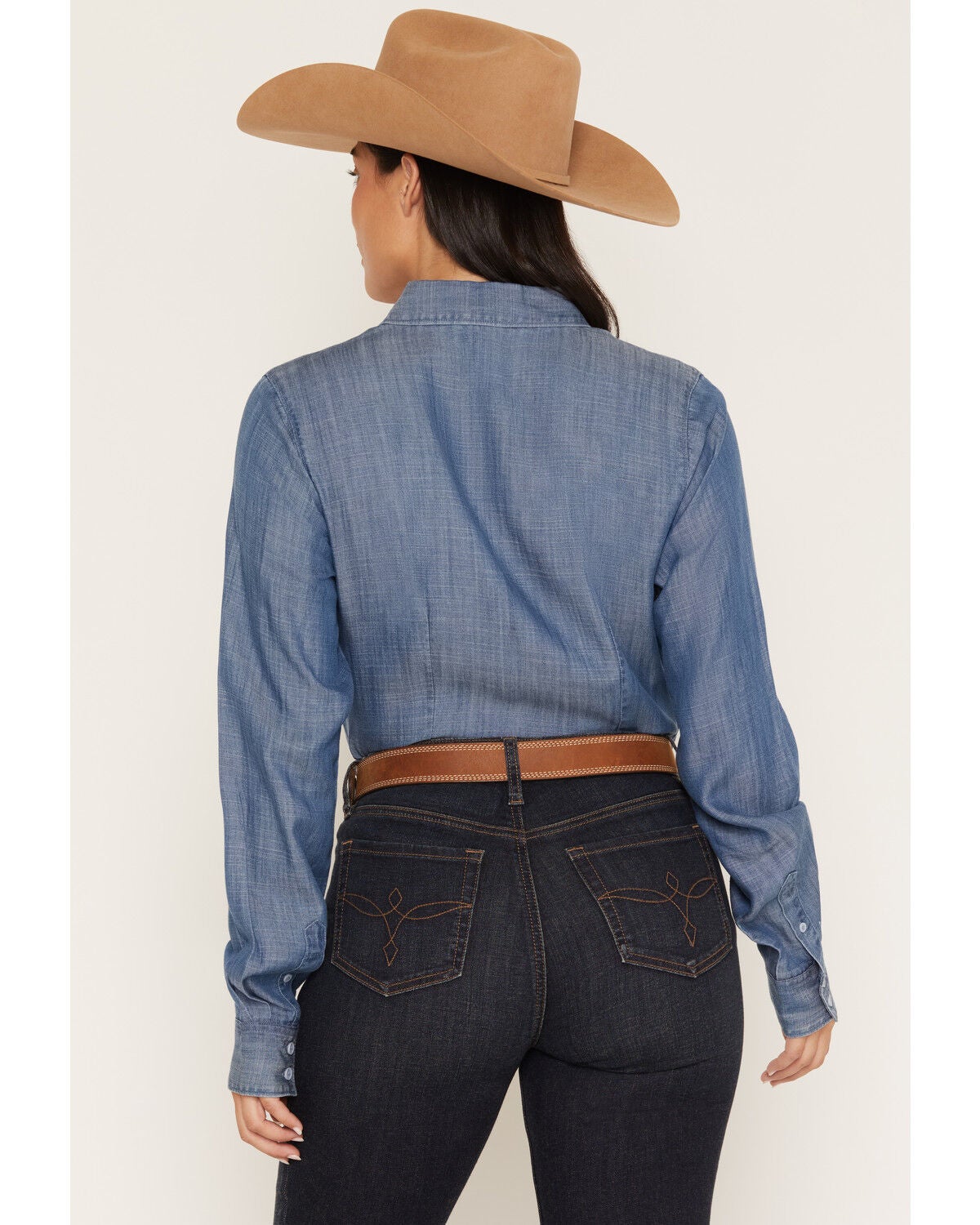Image #4 - Cinch Women's Chambray Long Sleeve Button-Down Western Shirt, Indigo, hi-res