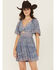 Image #1 - Angie Women's Border Print Knot Front Mini Dress, Blue, hi-res