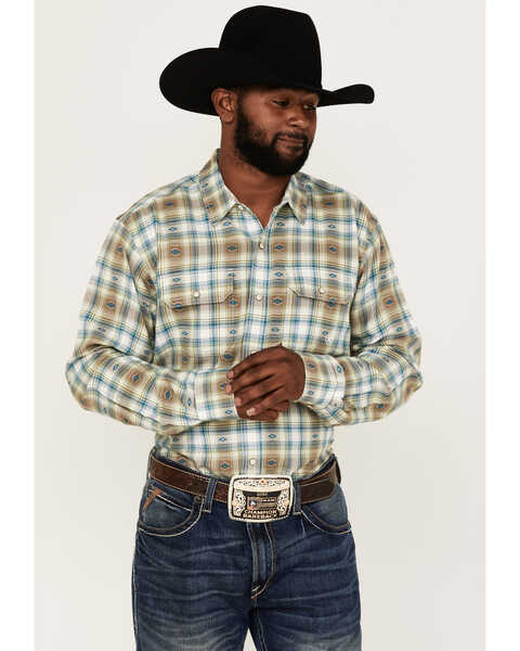 Ariat Men's Harwell Retro Large Plaid Long Sleeve Snap Western Shirt , White, hi-res