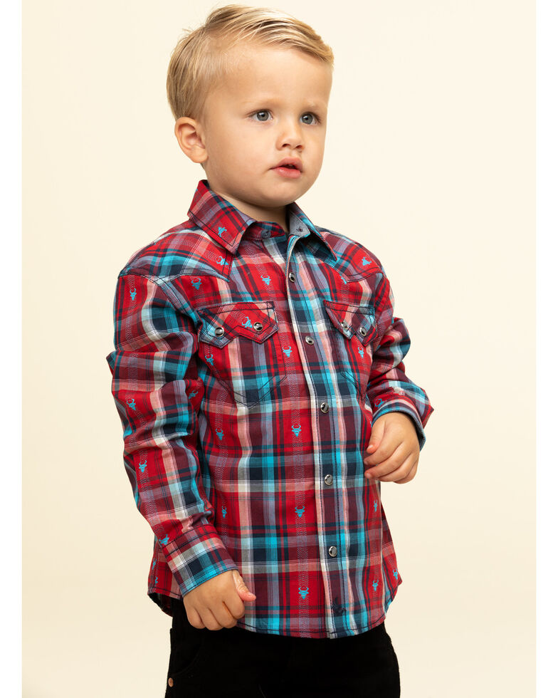 Cody James Toddler Boys Bull Dobby Plaid Long Sleeve Western