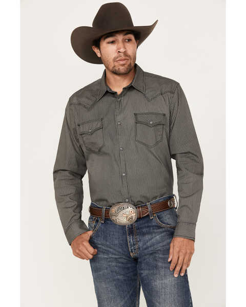 Image #1 - Moonshine Spirit Men's Country Night Striped Long Sleeve Western Snap Shirt, Navy, hi-res