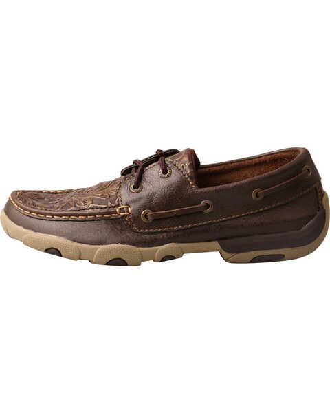 Image #3 - Twisted X Women's Embossed Floral Driving Mocs - Moc Toe, Brown, hi-res