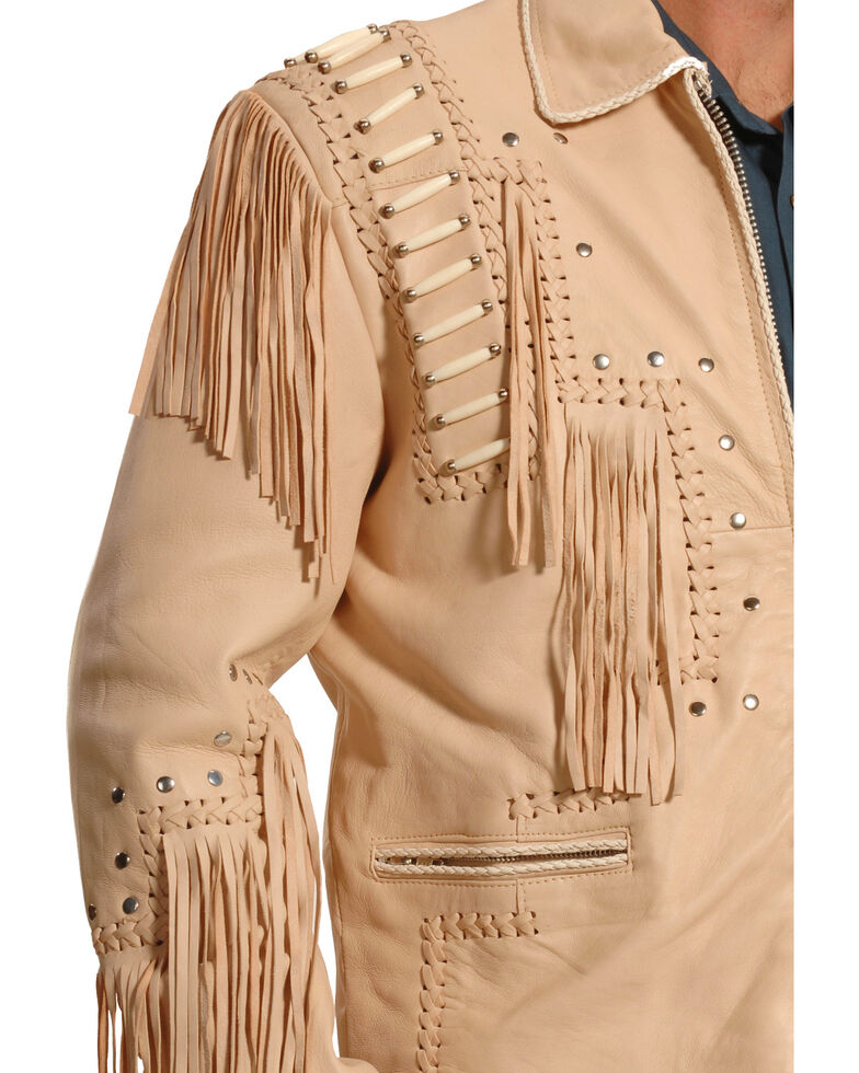 Liberty Wear Men's Cream Bone Fringed Leather Jacket - Big, Cream, hi-res